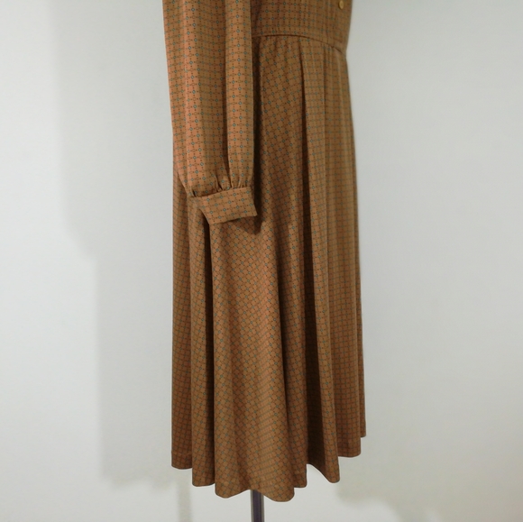 VINTAGE High Neck Tie Up Button Midi Long Dress - Picture 11 of 16